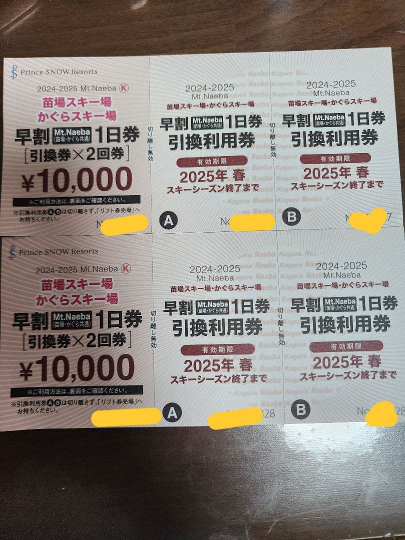 値下げ!!【即日発送】苗場・かぐら 早割1日券 引換券4回分