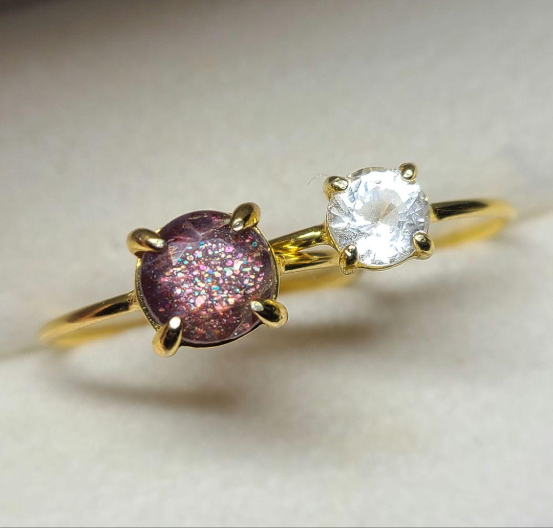 わっふる★フェナカイト、アイオライトサンストーン★リング