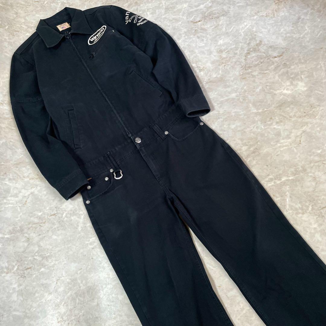 VANSON バンソン コットン スカル刺繍 袖着脱可能 オールインワン つなぎ