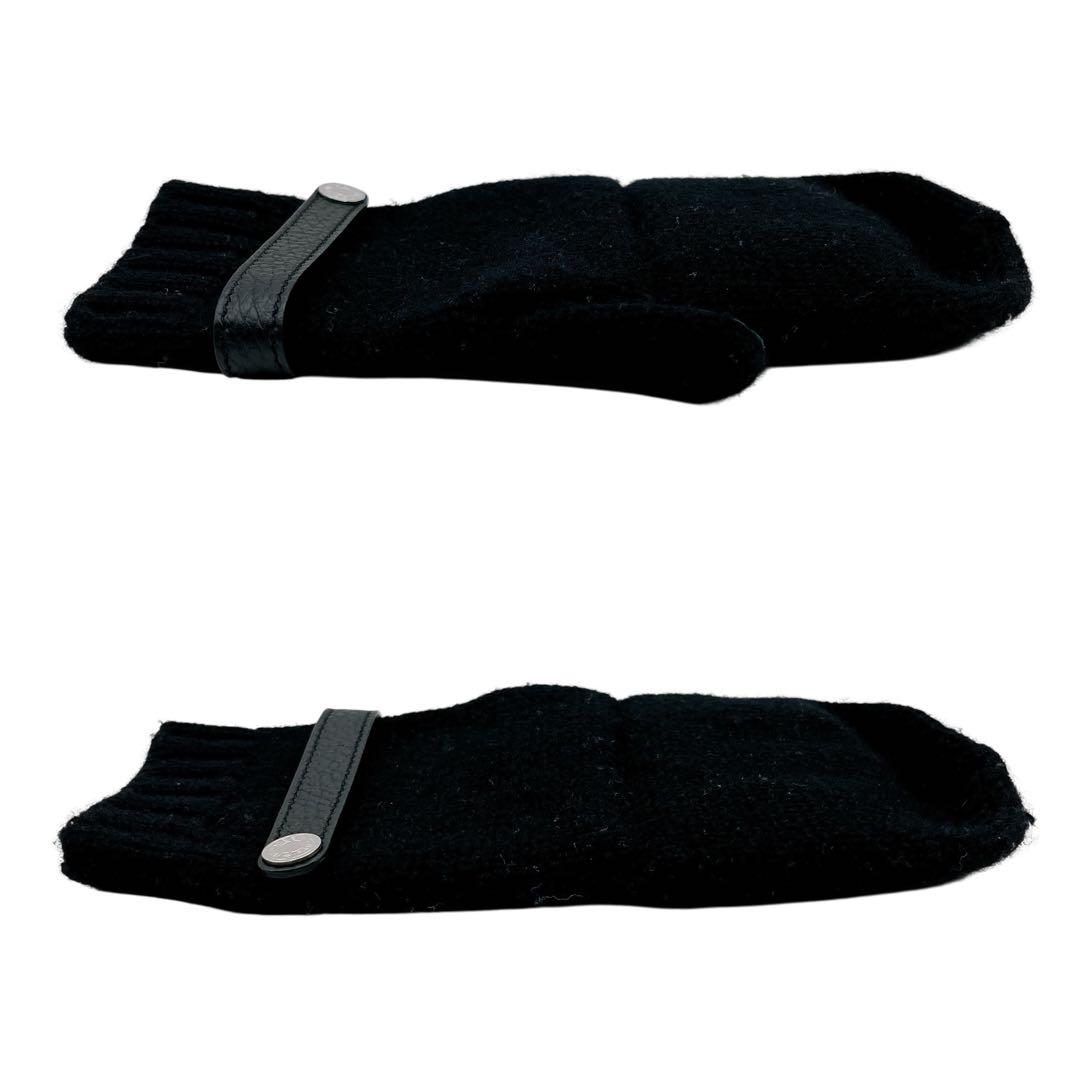 美品 エルメス カシミヤ レザー ボルチモア 手袋 ニット ブラック レディース