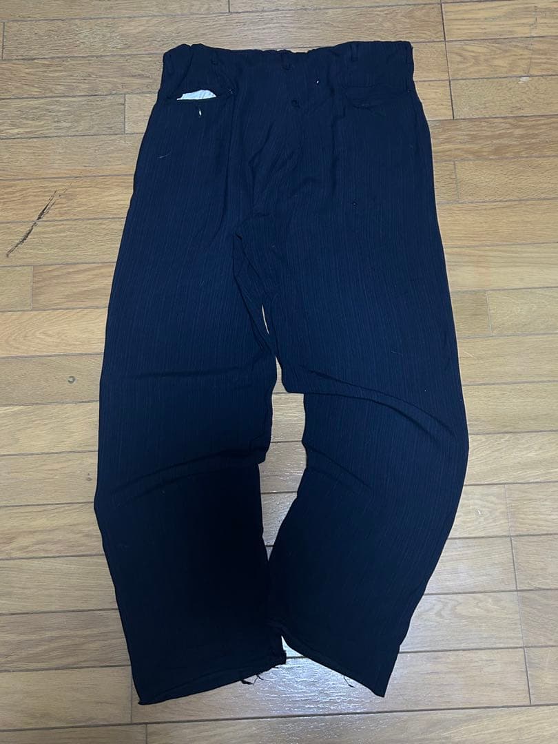 パンツ 50s Black rayon slacks. Blue stripe.