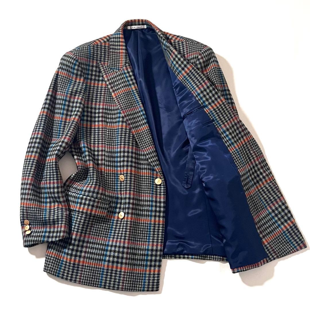 【美品】カールヘルム　テーラードジャケット　チェック柄　秋冬ツイード　金ボタン