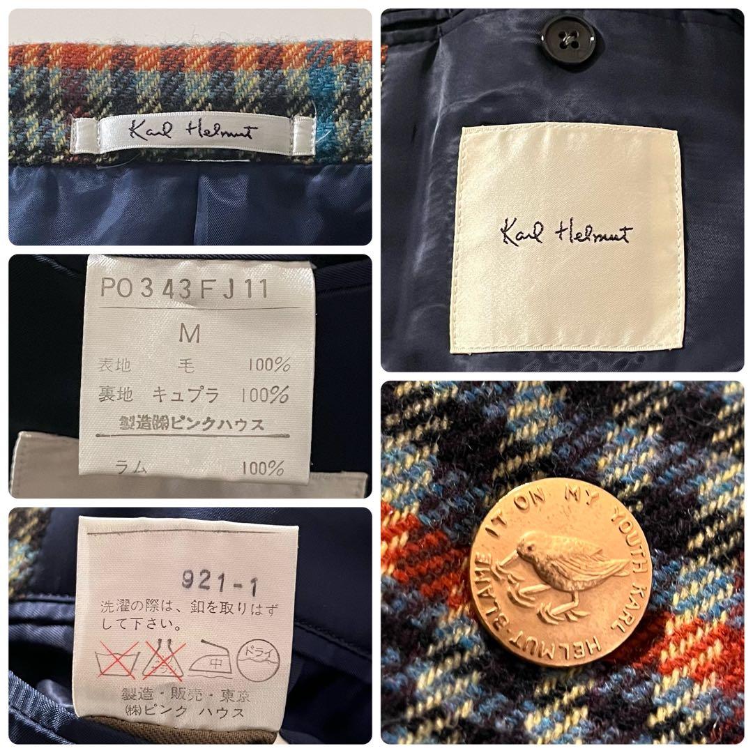 【美品】カールヘルム　テーラードジャケット　チェック柄　秋冬ツイード　金ボタン