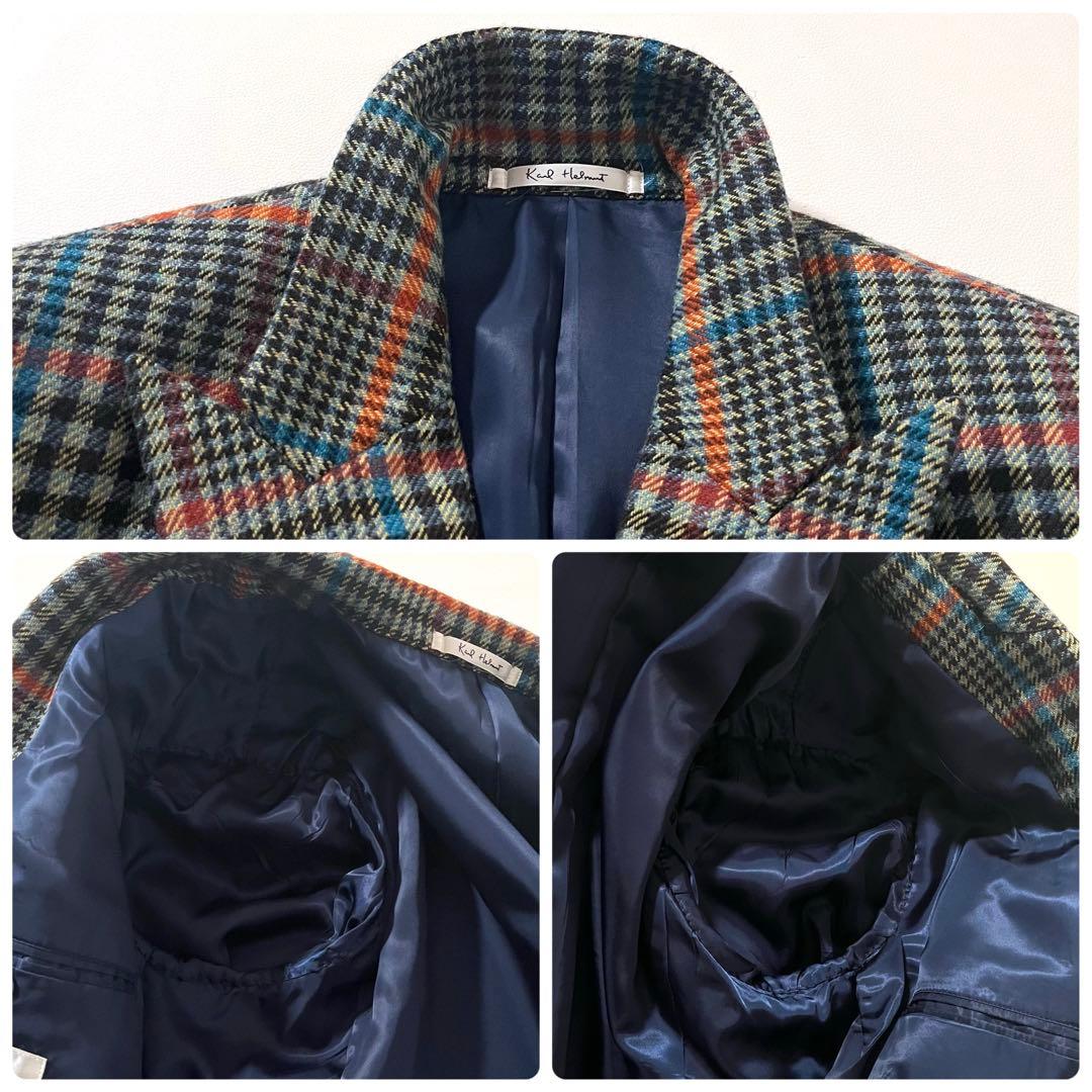【美品】カールヘルム　テーラードジャケット　チェック柄　秋冬ツイード　金ボタン