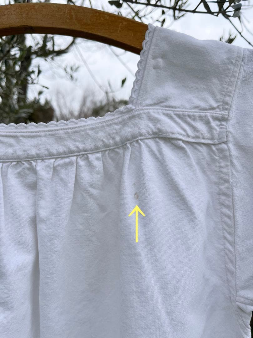 ◆フランスアンティーク｜半袖スモック、チュニック、イニシャル刺繍、白