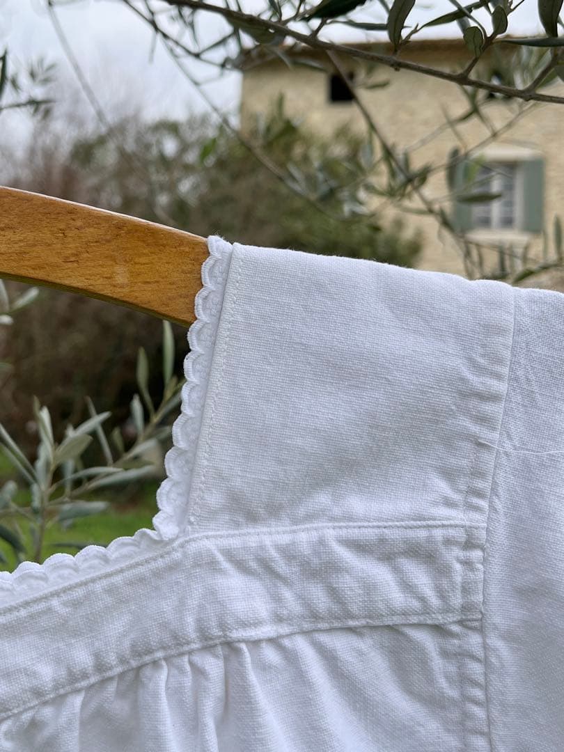 ◆フランスアンティーク｜半袖スモック、チュニック、イニシャル刺繍、白