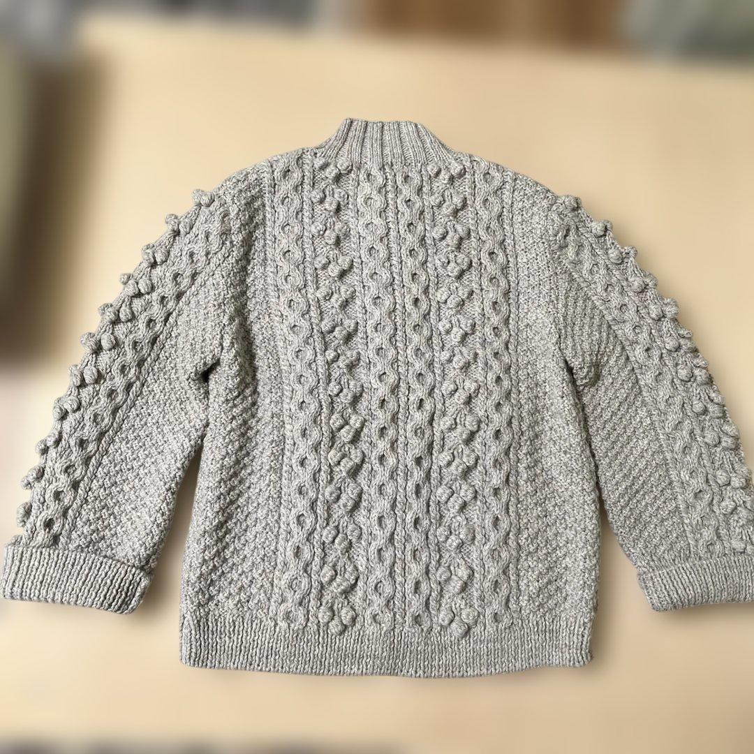 グレー ケーブル編み カーディガン　ハンドメイド　ハマナカ　ソノモノウール100