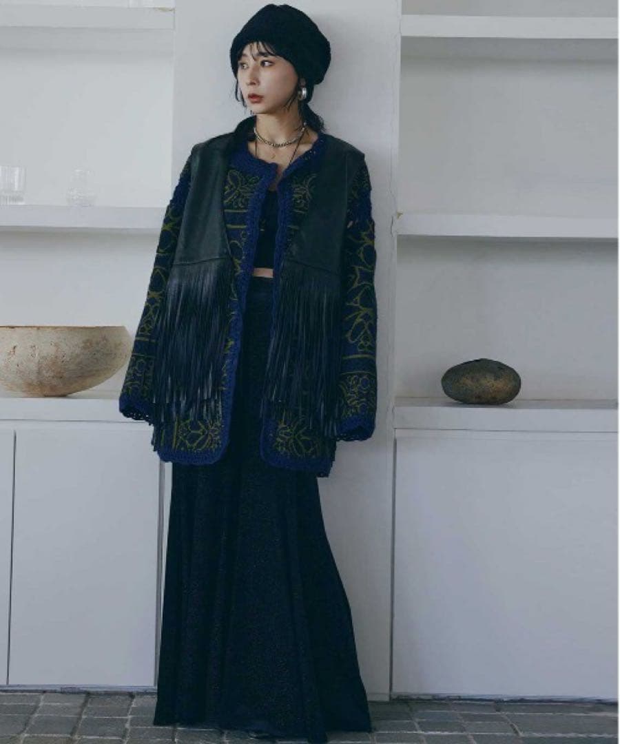 2601039 RUG PATTERN KNIT JACKET ネイビー