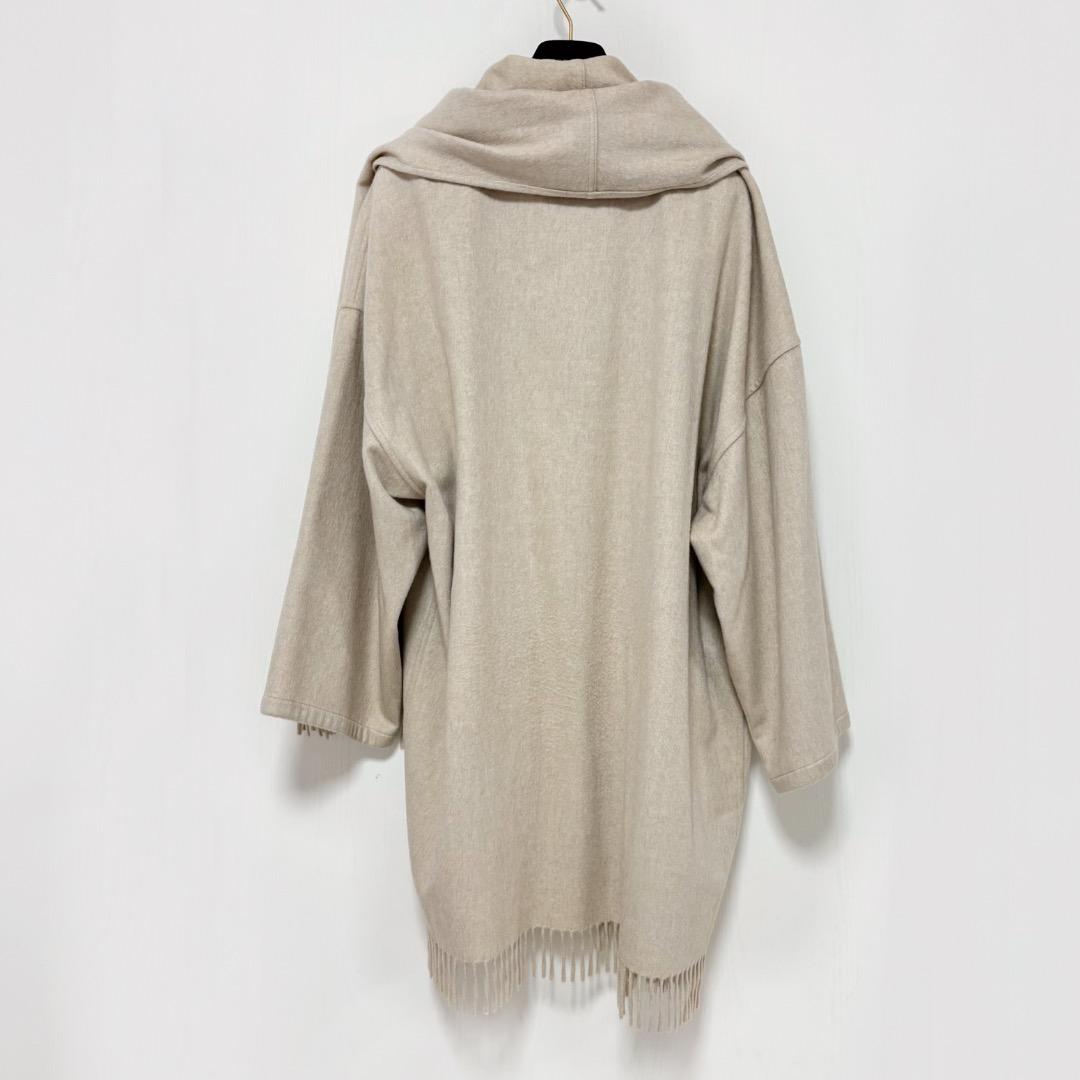 美品 フェラガモ カシミヤケープコート ポンチョ フリンジ