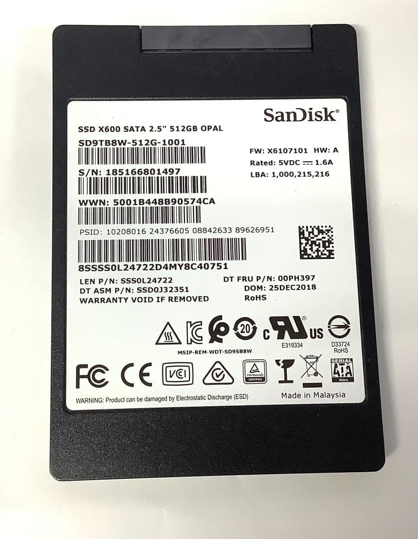 ③-WA262-SanDisk SATA 512GB SSD 2.5 1点