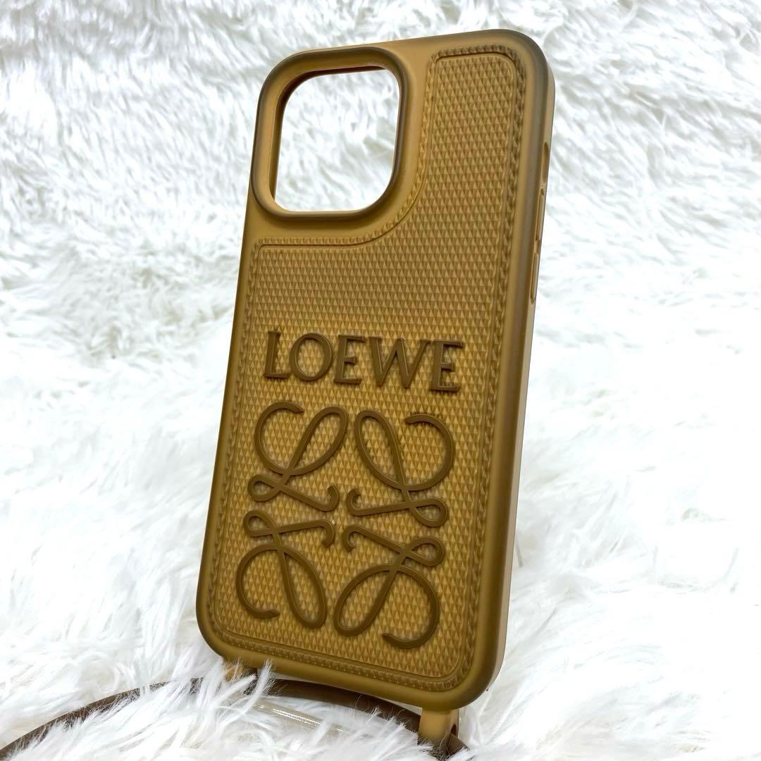 LOEWE iPhone14promaxケース ブラウン ストラップ付き