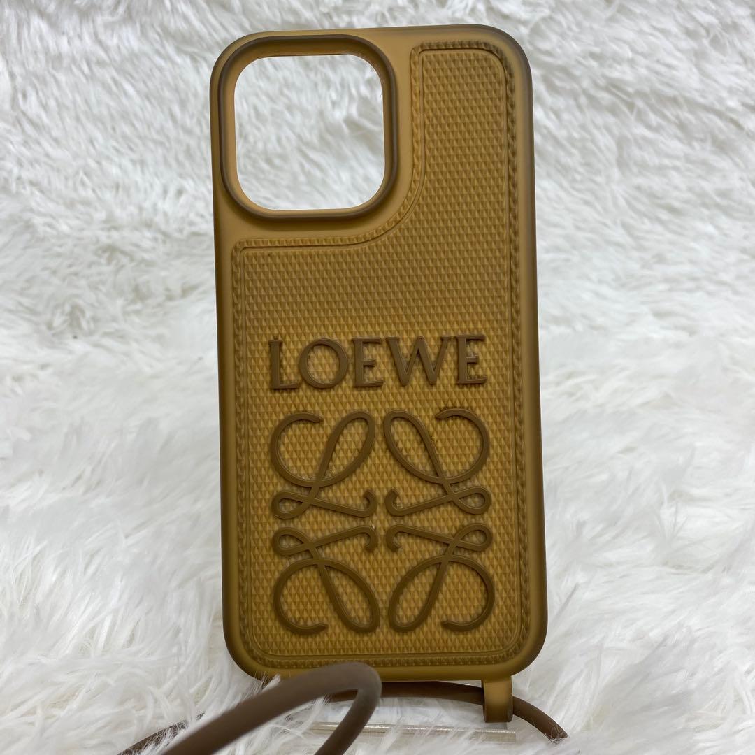 LOEWE iPhone14promaxケース ブラウン ストラップ付き