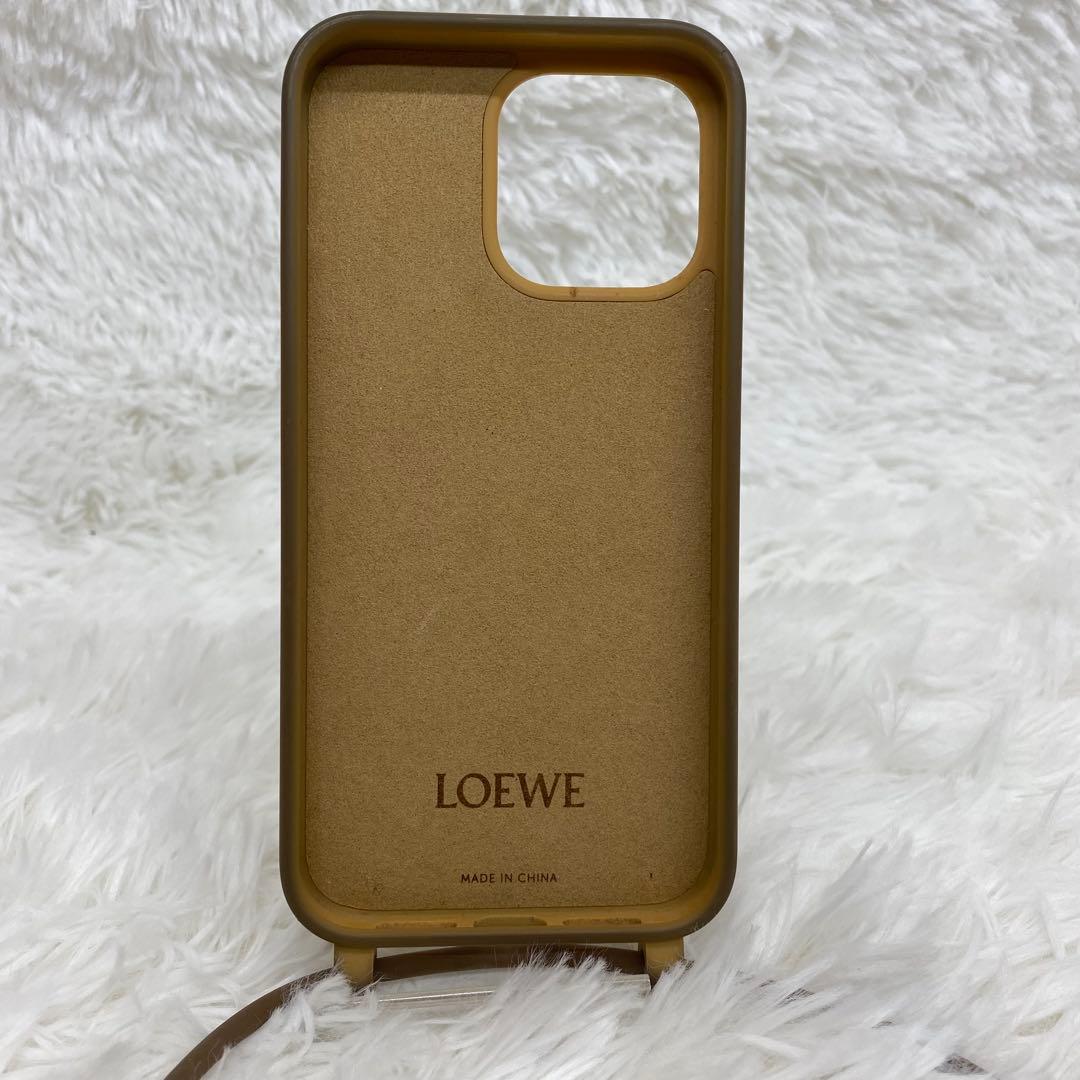 LOEWE iPhone14promaxケース ブラウン ストラップ付き