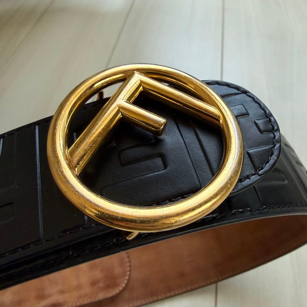 正規品　FENDI フェンディ FFロゴ バックル ベルト ブラック レザー