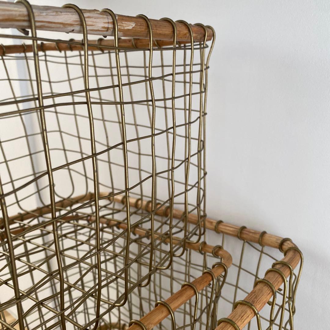 ワイヤーバスケット　セット売り　アイアン　籐　ラタン