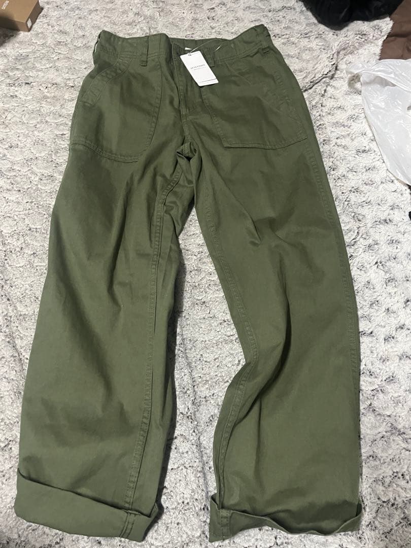 オリーブグリーン カーゴパンツ　Spick and Spanルーズベイカーパンツ