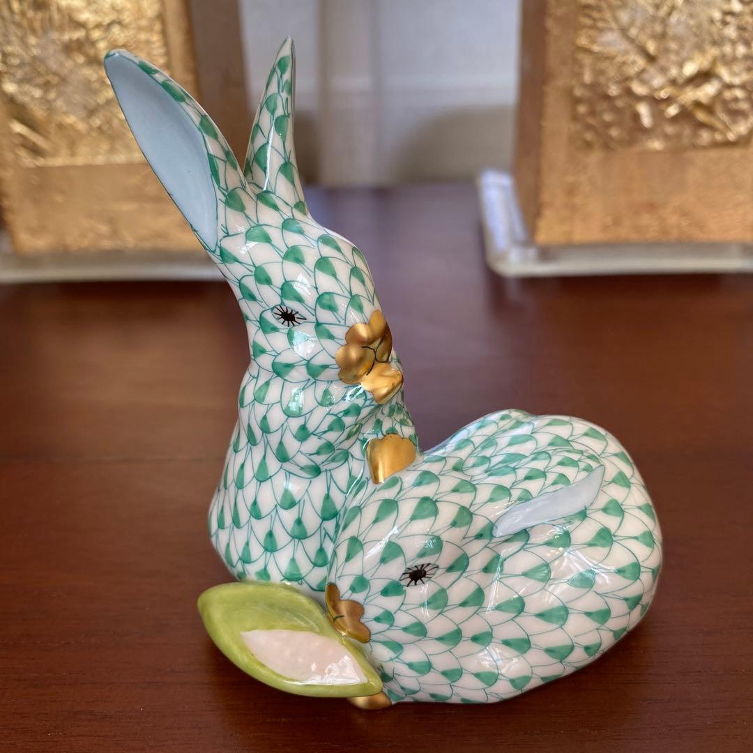 HEREND ヘレンド 二兎のうさぎ フィギュリン　グリーン