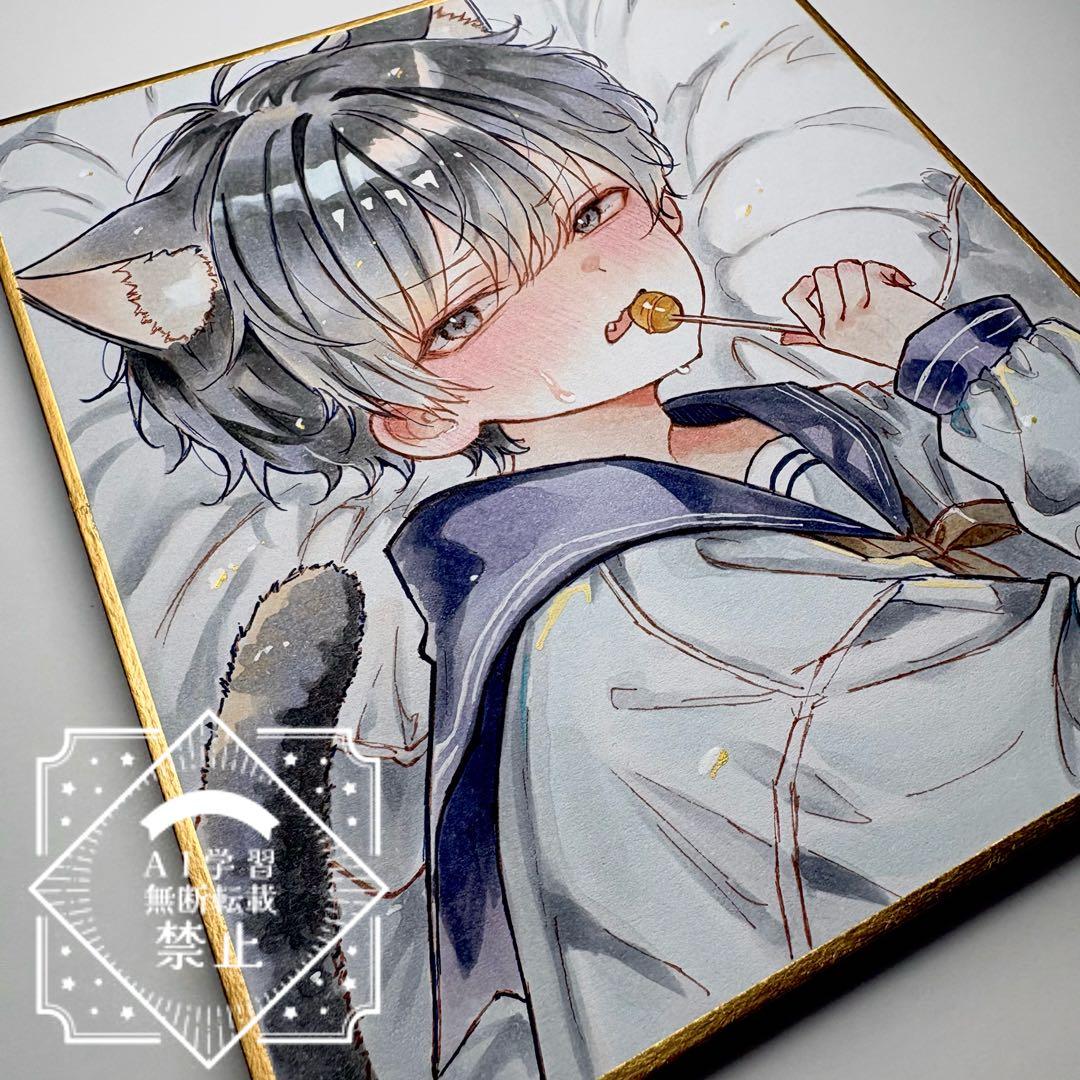 二*ル様 一点物 オリジナル 色紙 手描きイラスト アナログ 男の子 創作 原画