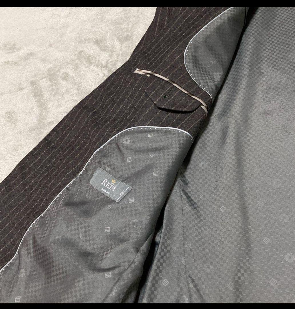 【美品】オリヒカ　スーツ　REDA イタリア製生地　ストライプ　ブラウン　XL