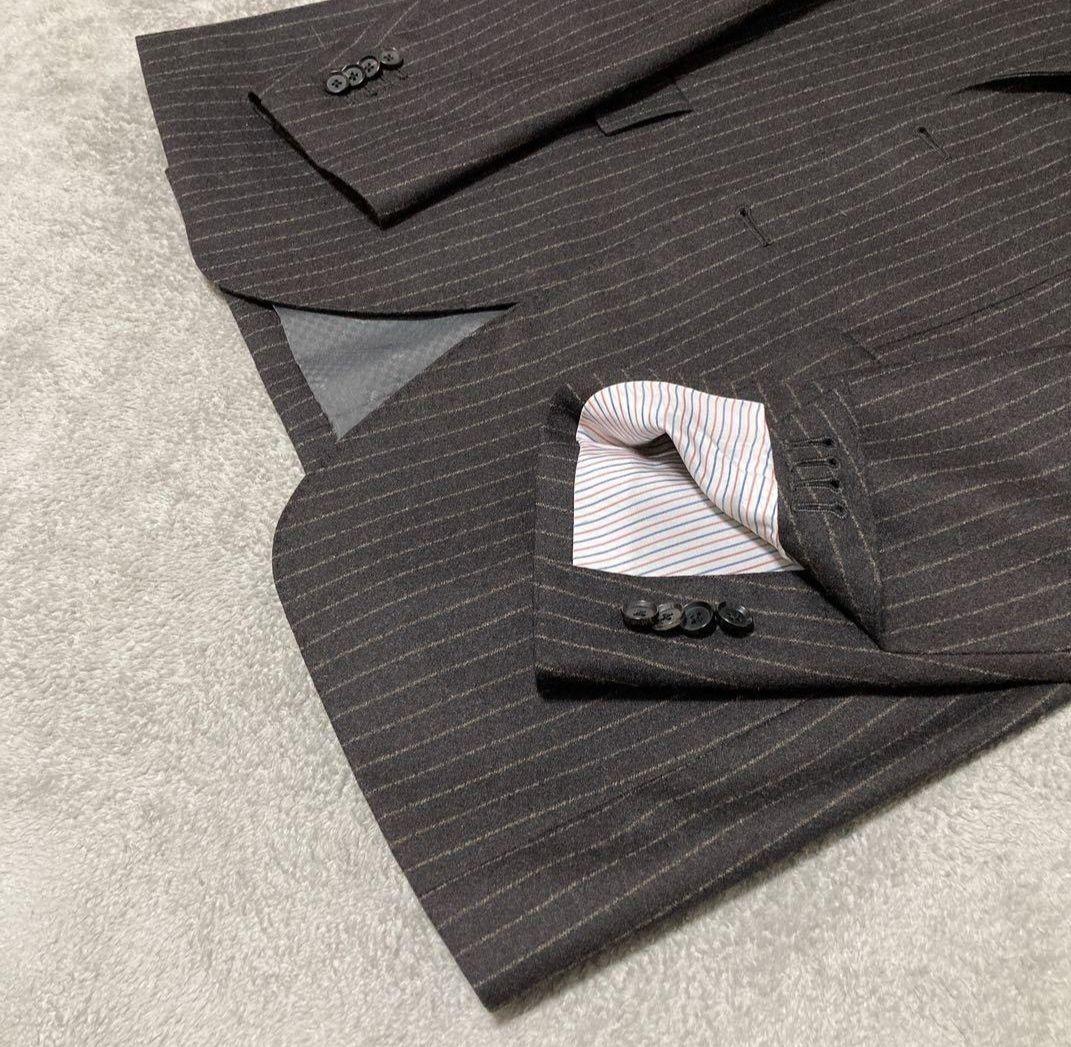 【美品】オリヒカ　スーツ　REDA イタリア製生地　ストライプ　ブラウン　XL