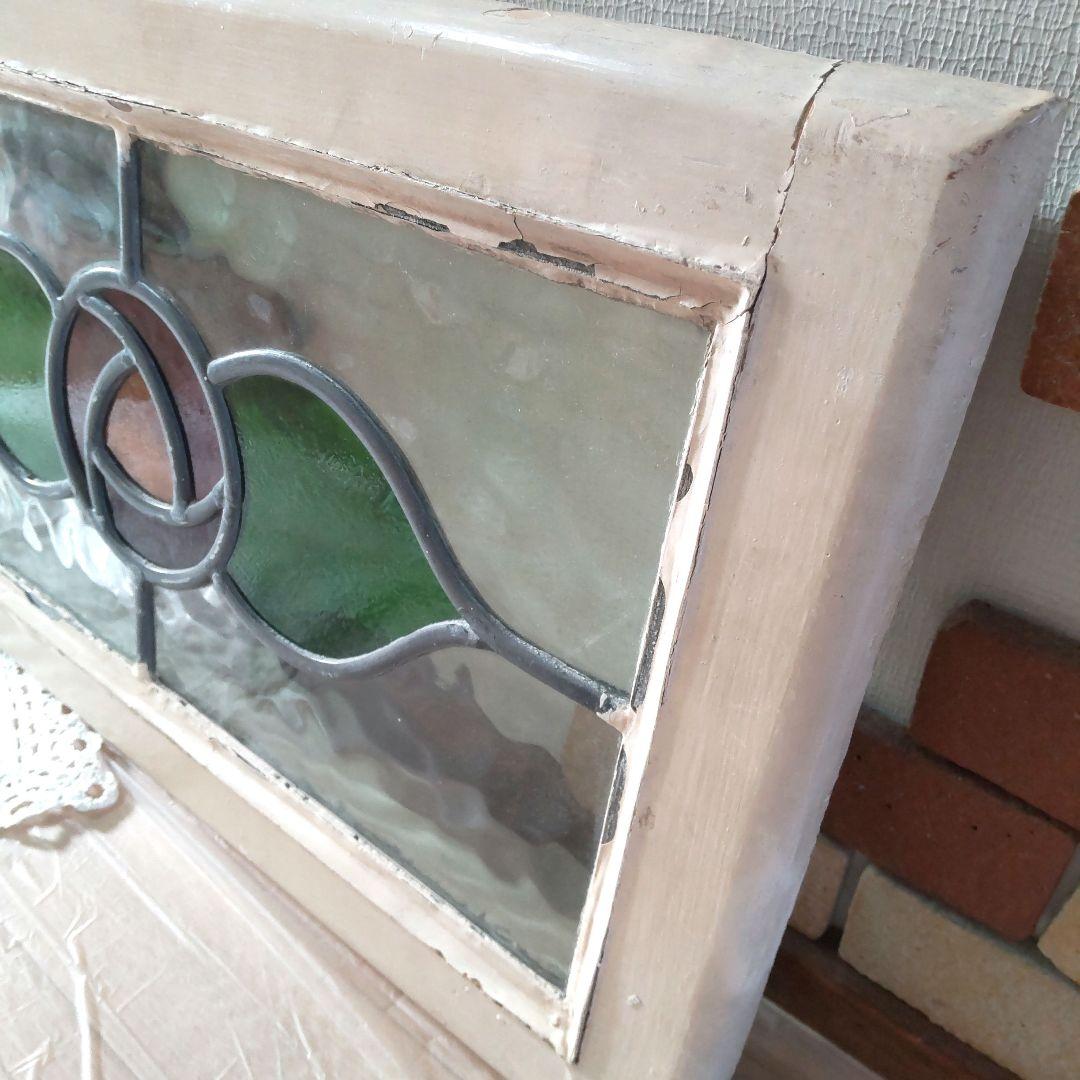 アンティーク　ステンドグラス　窓枠　イギリス　希少　ローズ柄