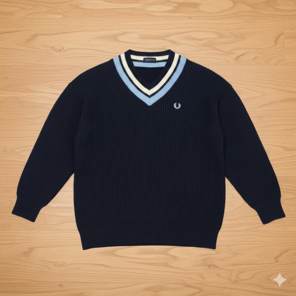 FRED PERRY × BEAMS 　別注 チルデンニット　M　ネイビー　美品