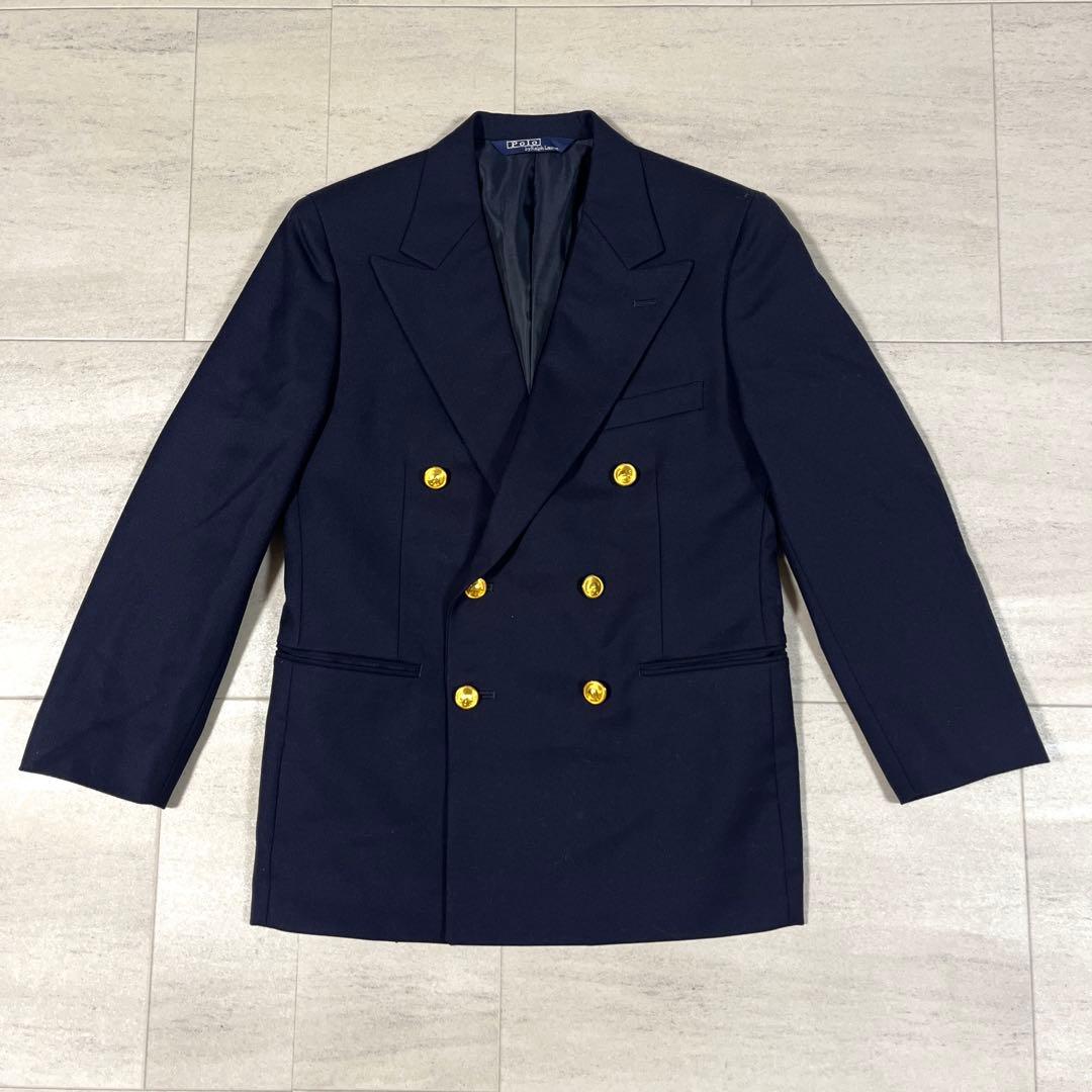 ポロ ラルフローレン 紺ブレザー 150 ダブル テーラードジャケット 金ボタン