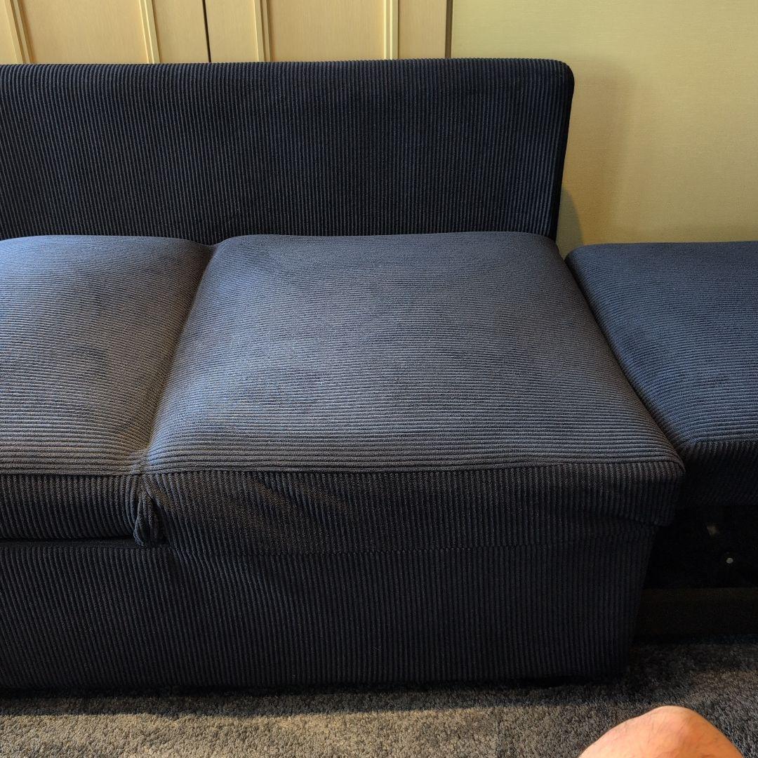 カウチソファーベッド　ダークブルー 肘付き