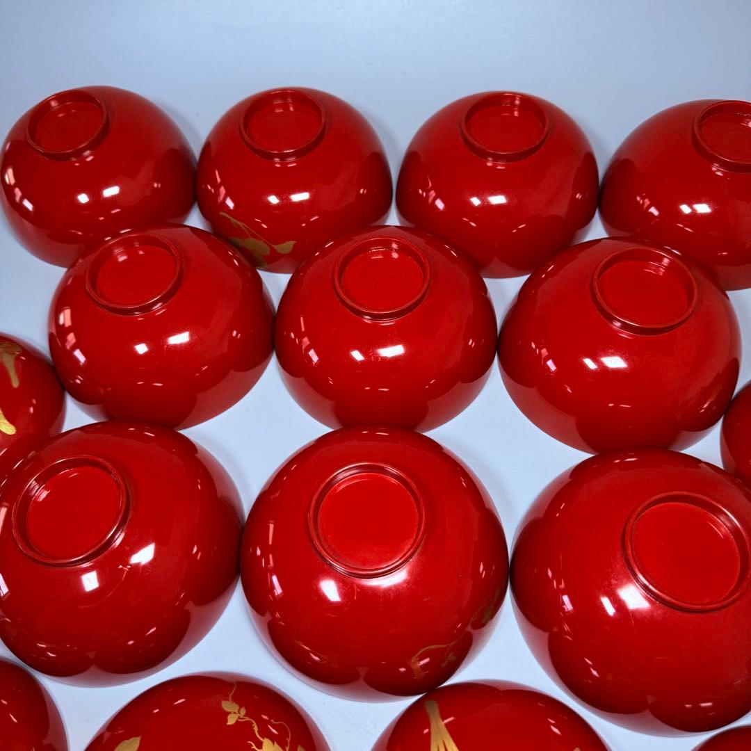 京漆器　蒔絵師　橘屋友七　絵替わり　「朱塗椀直物文様」　10客　漆器　共箱有り