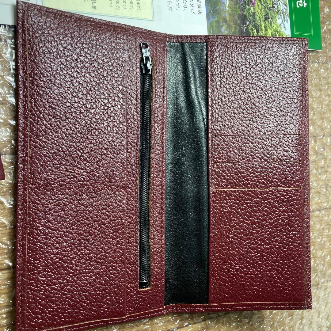 希少色　皇居財布レザー長財布 菊の御紋　ケース 小銭入れ エンジ ボルドー