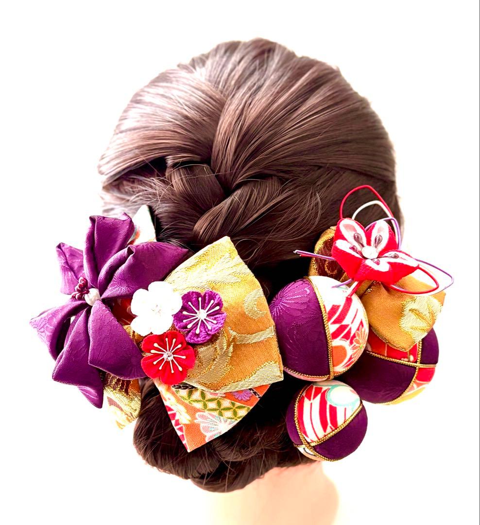 西陣織リボンとつまみ細工の髪飾り (618)