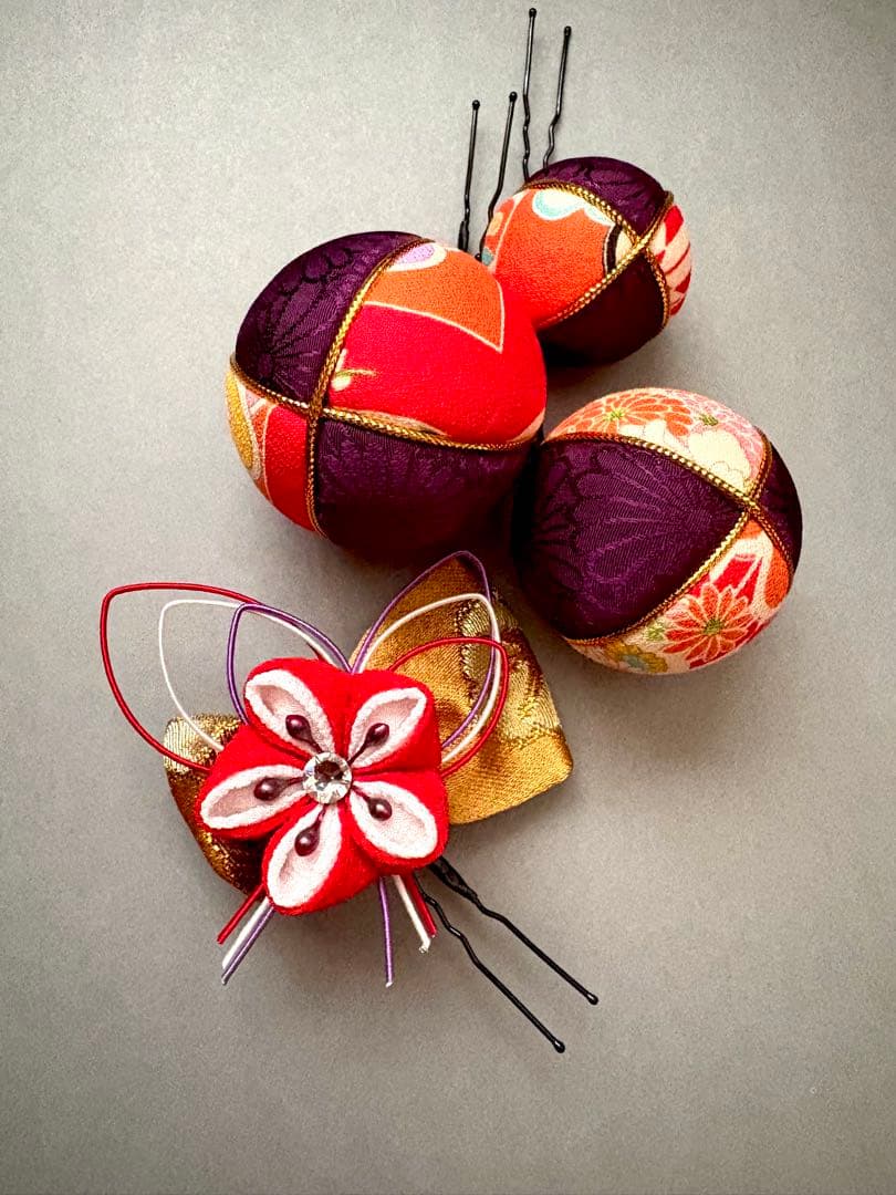 西陣織リボンとつまみ細工の髪飾り (618)