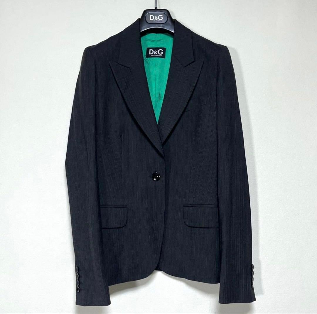 D&G ドルガバ テーラードジャケット ストライプ ロゴ 総柄 40 L レア