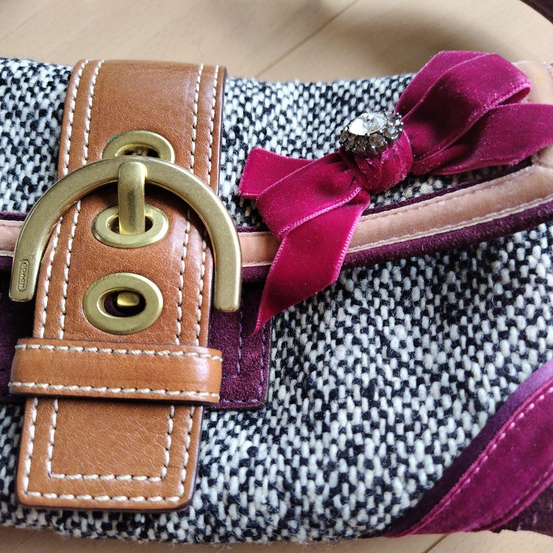 コーチ　ツイードリボンハンドショルダーバッグ