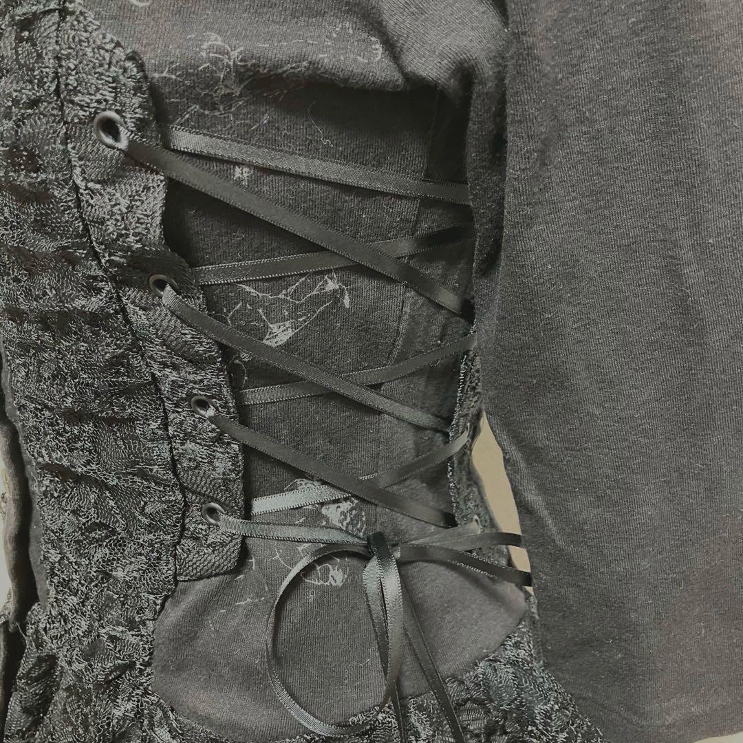 h.NAOTO blood レースアップ黒長袖トップス