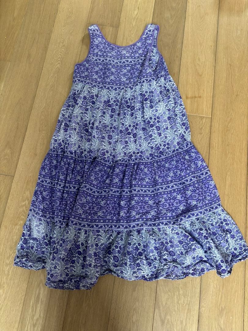 80s パキスタン製　パープル　コットン　花柄　ティアードワンピース インド