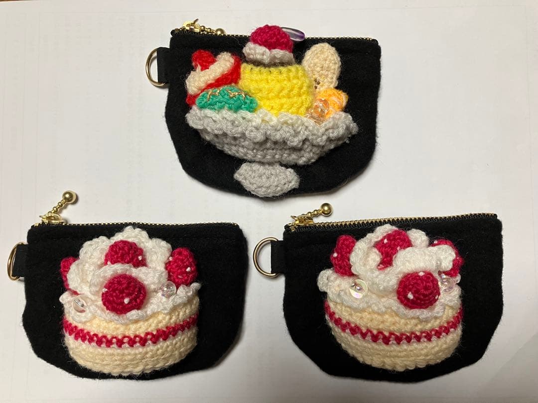 「キハル様リクエスト」編みぐるみ　ポーチ☆プリン、ケーキおまとめ