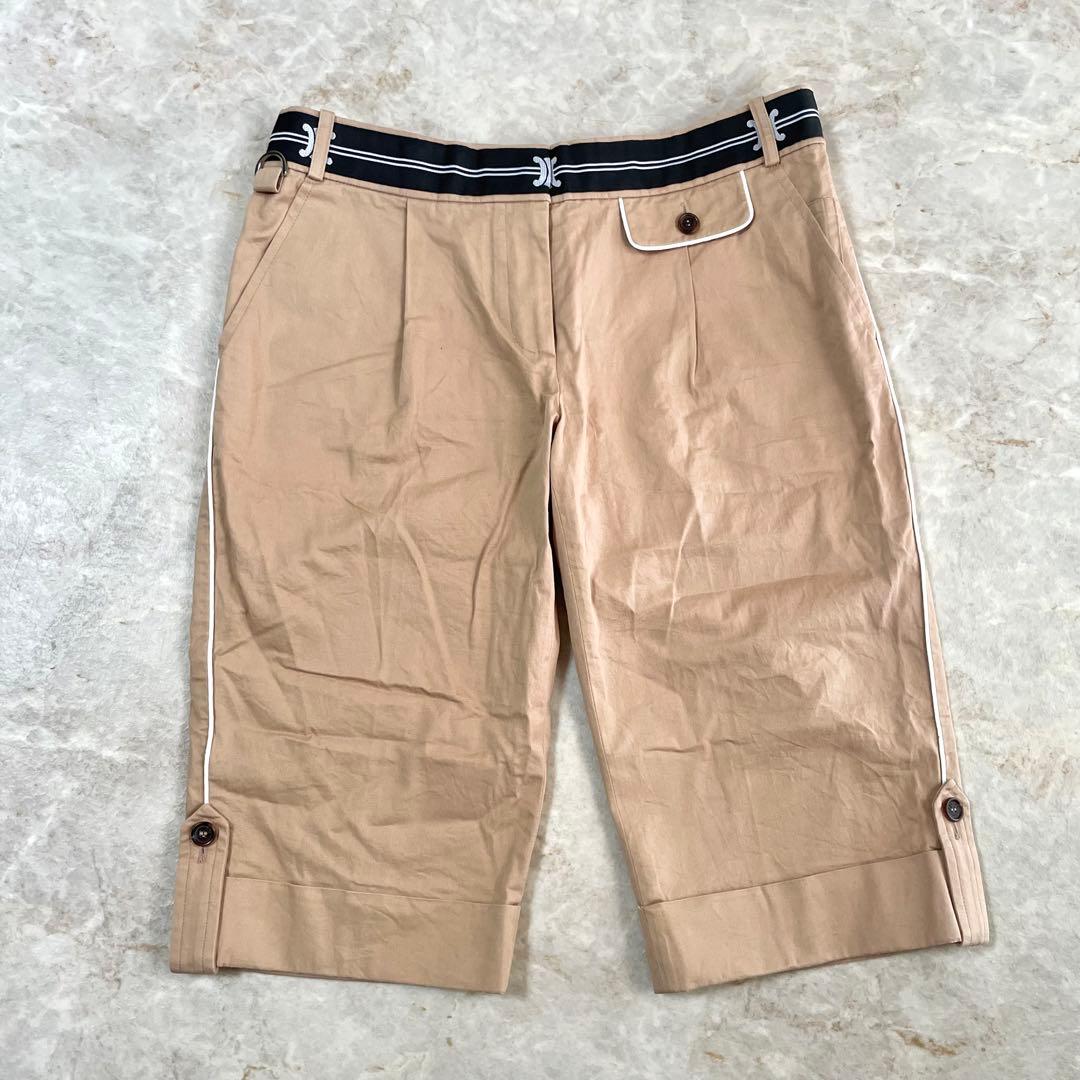 CELINE セリーヌ コットン 伸縮性 五分丈 ハーフパンツ ブラウンベージュ