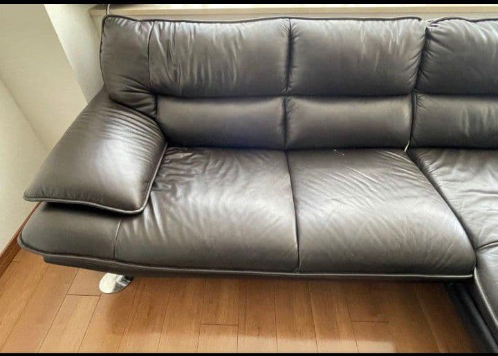 L字型　コーナーソファー　（本革/クッション付）