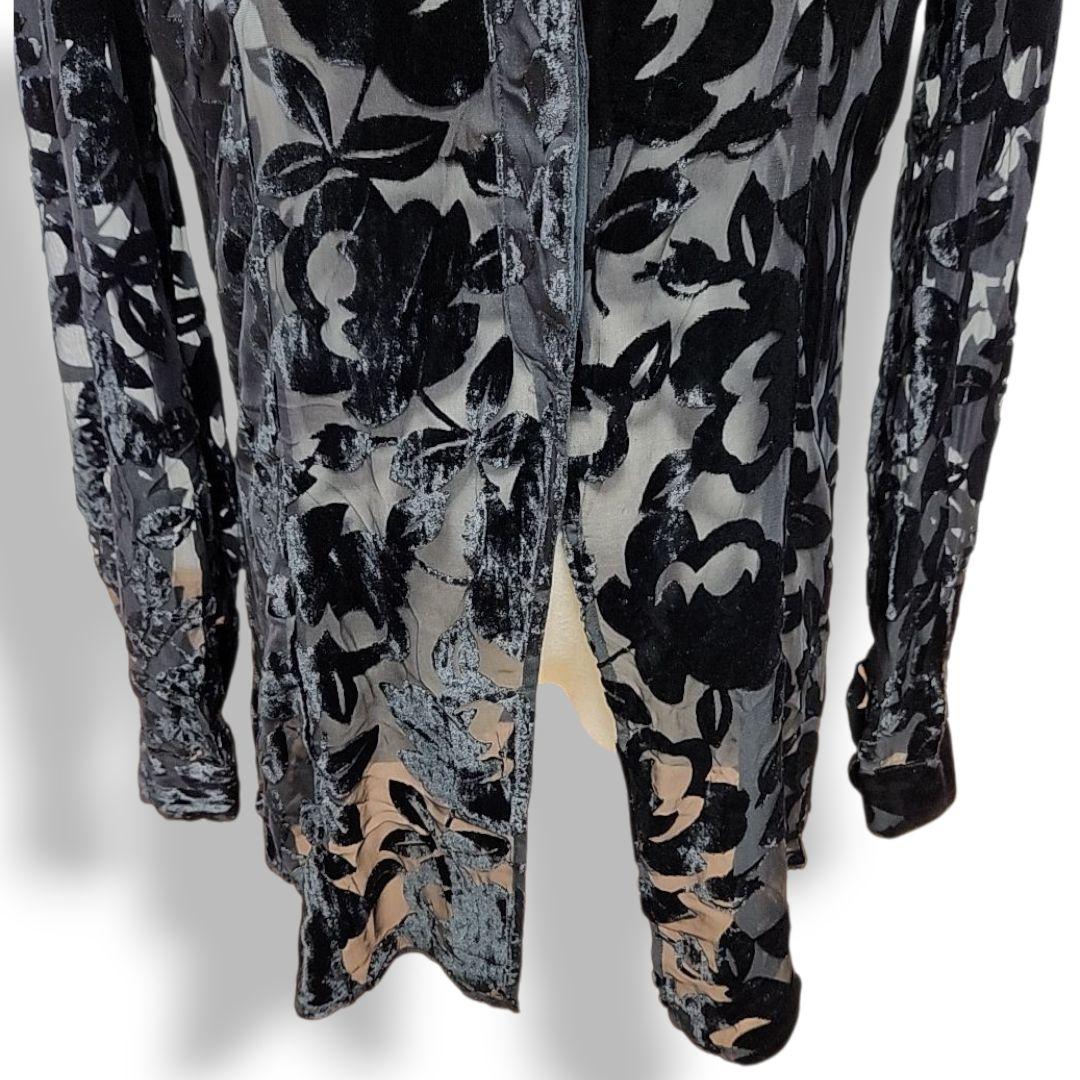 ジョルジオ・アルマーニ イタリア製 シルク使用 ベロアフラワー柄シアーシャツ 黒