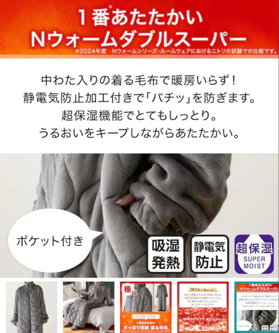 限定品　在庫完売品【2024】　ニトリ着る毛布　NウォームWSP DGY Ｍ