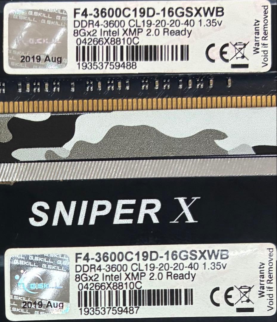 【中古】DDR4-3600 16GB(8GB×2枚) G.SKILL