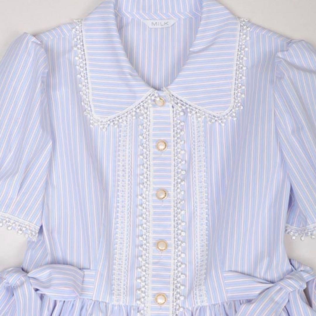 【極美品】MILK ムーンライトドレス ワンピース ミルク サックスストライプ