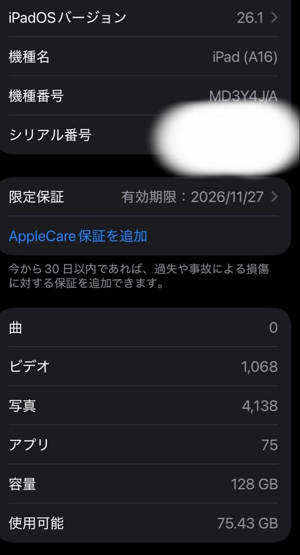 Apple iPad（第11世代）Wi-Fiモデル　128gb
