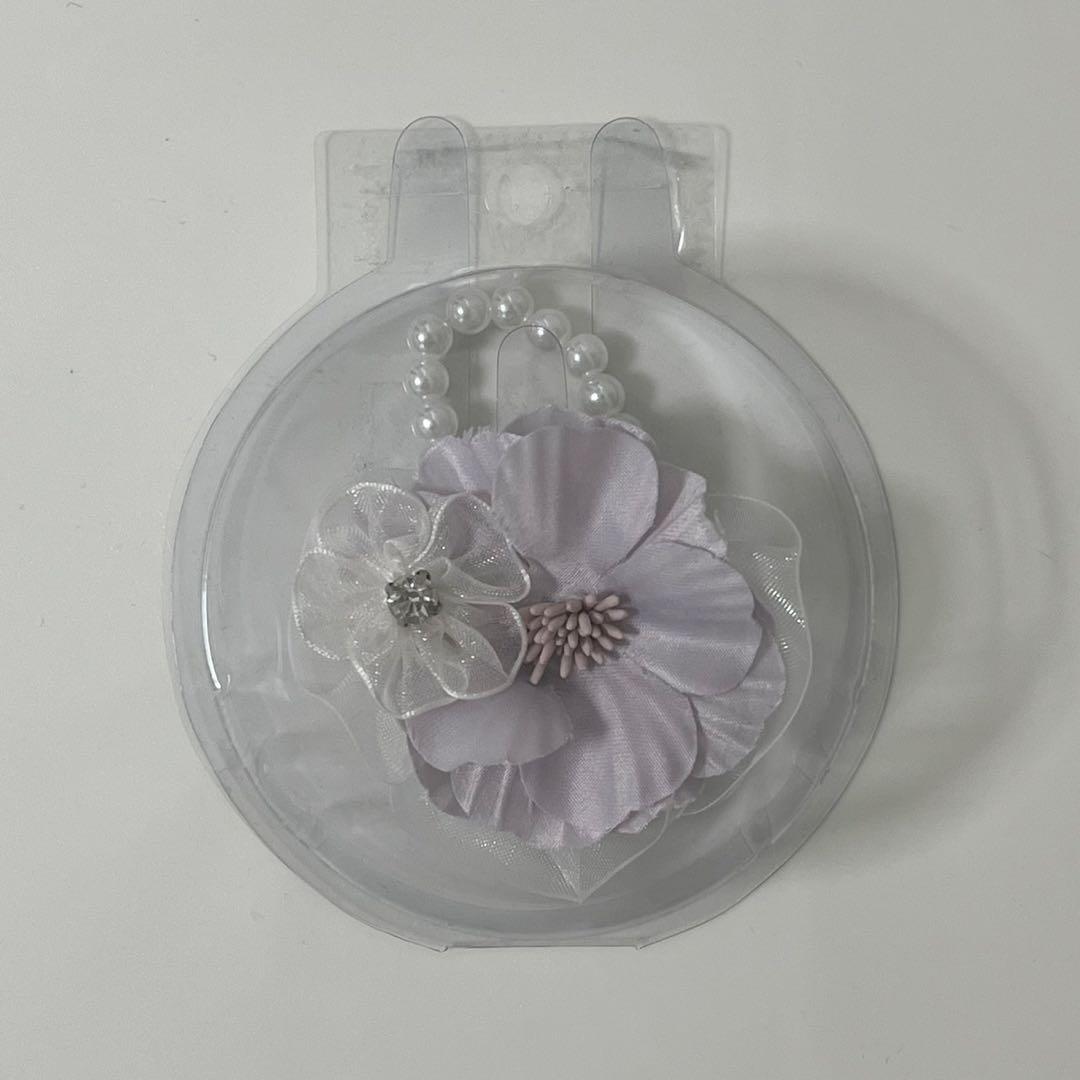 petit main薄紫のフラワー刺繍ドレスとカーディガン