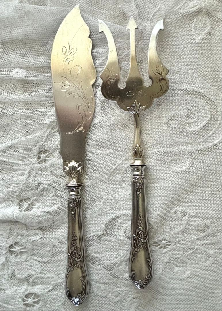フランスアンティーク サーバー サービング ナイフ フォーク シルバーカトラリー