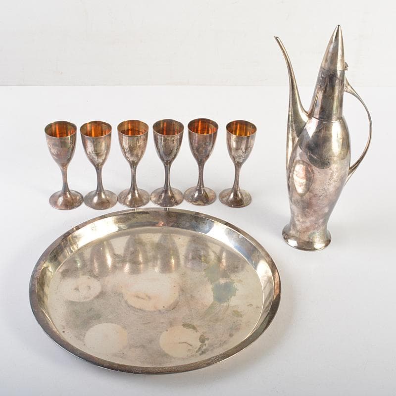 銀座和光水注トレーグラス6客銀製STERLING950約712g　KR7495B