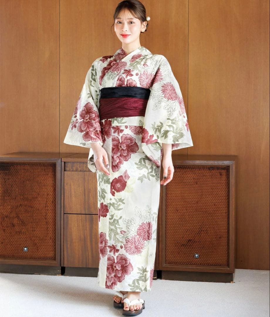 美品！Dita 浴衣セット 夏の牡丹重ね 花柄 しわ兵児帯 2025年