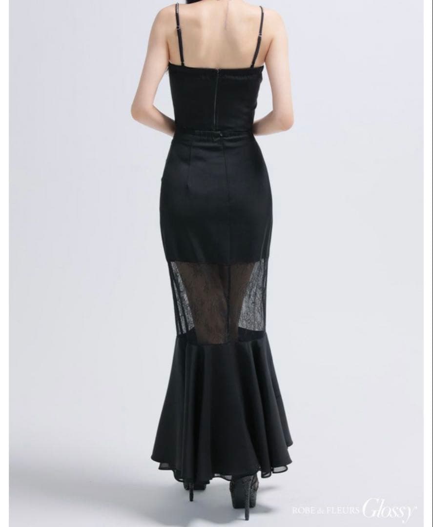 Glossy ブラックナイトドレス セットアップドレス フレアスカート