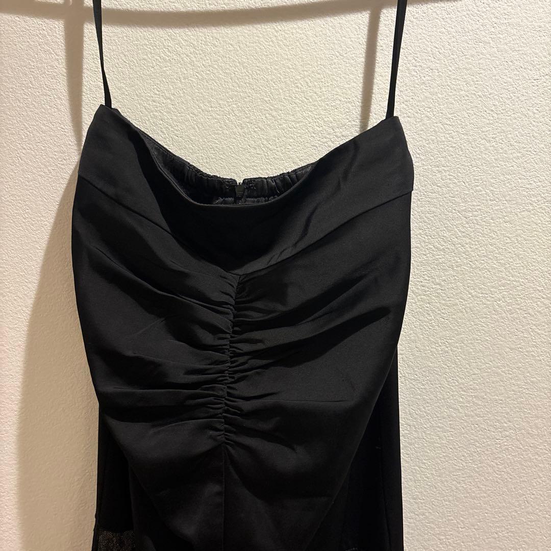 Glossy ブラックナイトドレス セットアップドレス フレアスカート